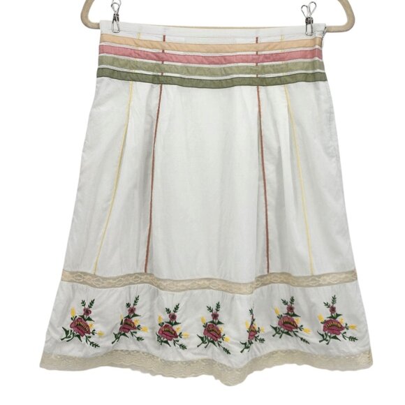 Anthropologie Dresses & Skirts - Anthropologie Odille Embroidered Floral Ivory Multicolor Short A-line Skirt Wome